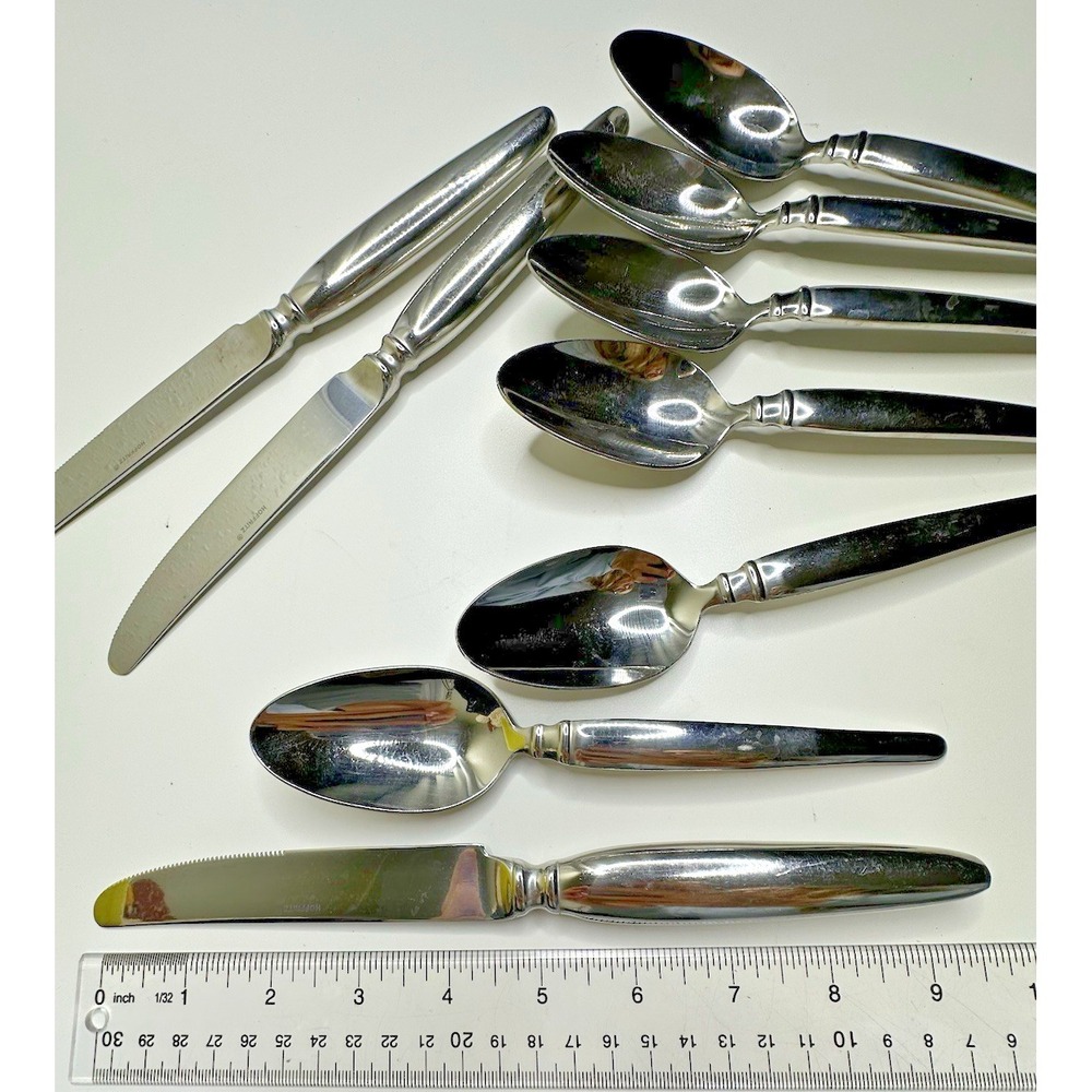 Hoffritz Orleans Glossy Stainless Flatware Knives Serving Spoons 9 pc 18/10 - Picture 5 of 8